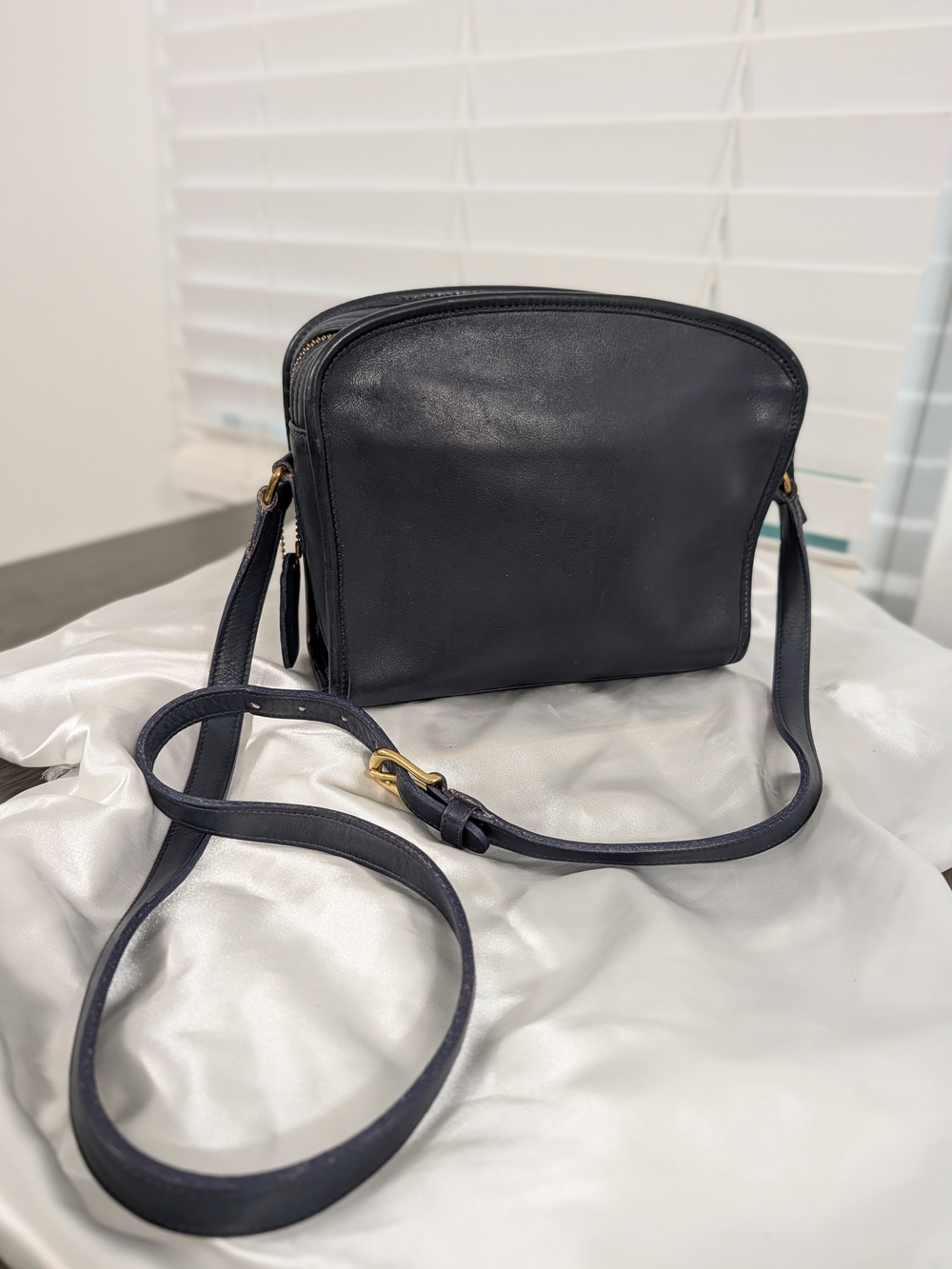 Classic Navy Blue Leather Crossbody Bag